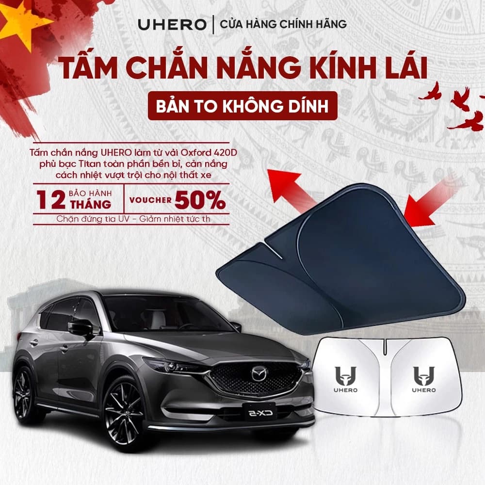 Tấm Chắn Nắng Kính Lái Ô Tô UHERO Bản To Không Dính Titan Oxford 420D